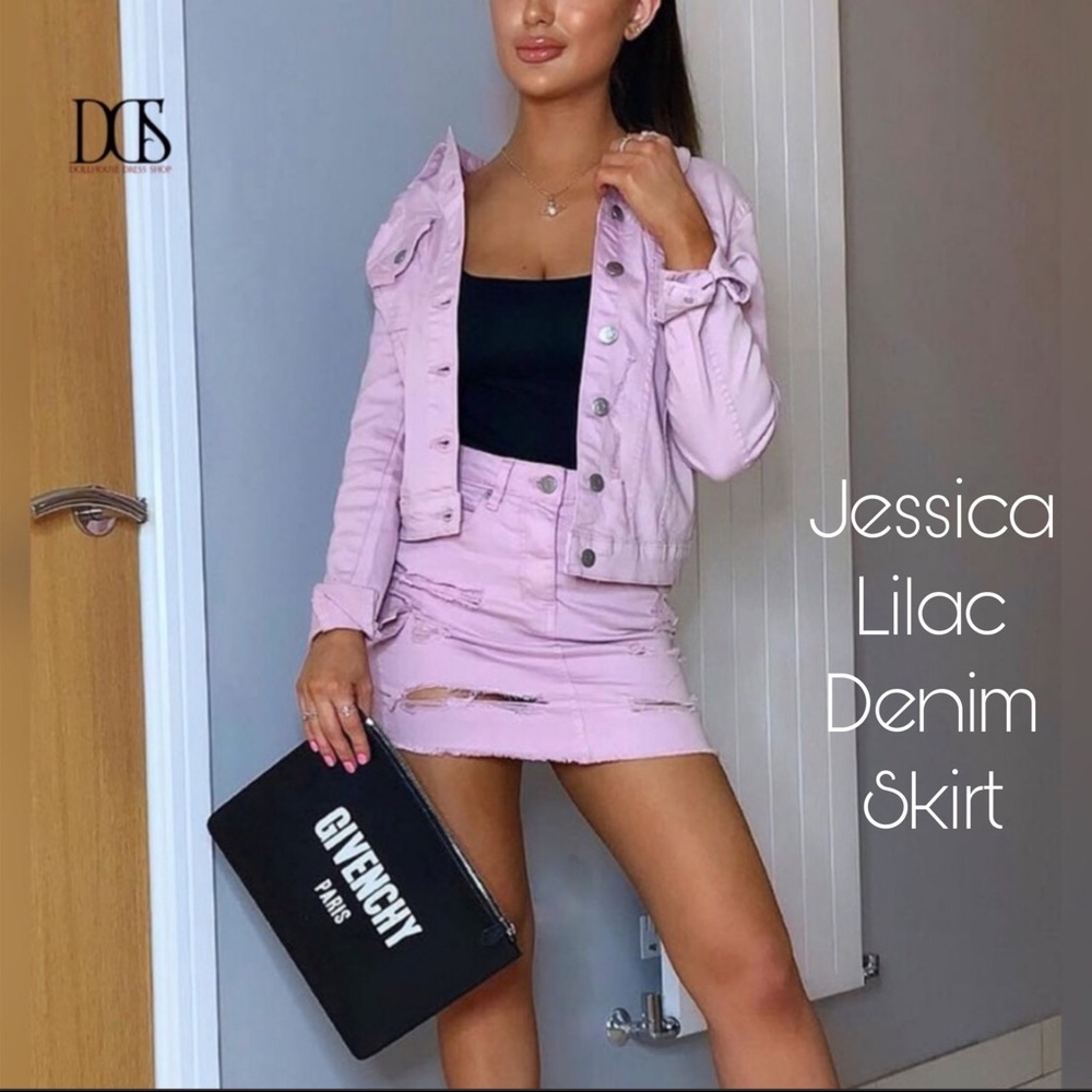 Jessica - Distressed Detail Stretch Denim Skirt